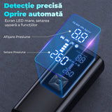 Compresor Auto Portabil cu Oprire Automata, Pompa Auto, Biciclete, Moto, Saltele, Presiune 150 PSI, Baterie de 6000 mAh, Manometru Digital, Lumina Led de Urgenta, Baterie Externa Telefon