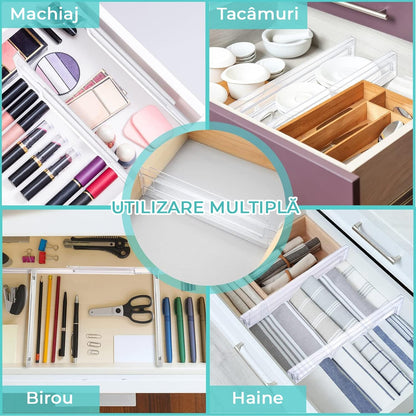 Set 8 organizatoare sertare, reglabile, extensibile 28-48 cm, transparente