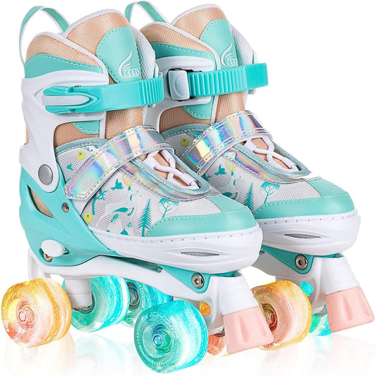 Role reglabile pentru copii si adulti, 4 roti luminoase din silicon, 4 marimi ajustabile, rulmenti ABEC-7, Aluminiu/poliuretan, Model 955B, marimea M 32-35, Verde