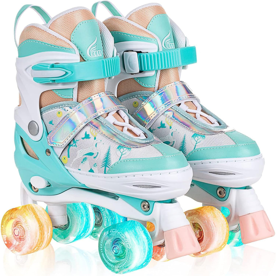 Role reglabile pentru copii si adulti, 4 roti luminoase din silicon, 4 marimi ajustabile, rulmenti ABEC-7, Aluminiu/poliuretan, Model 955B, marimea S 28-31, Verde