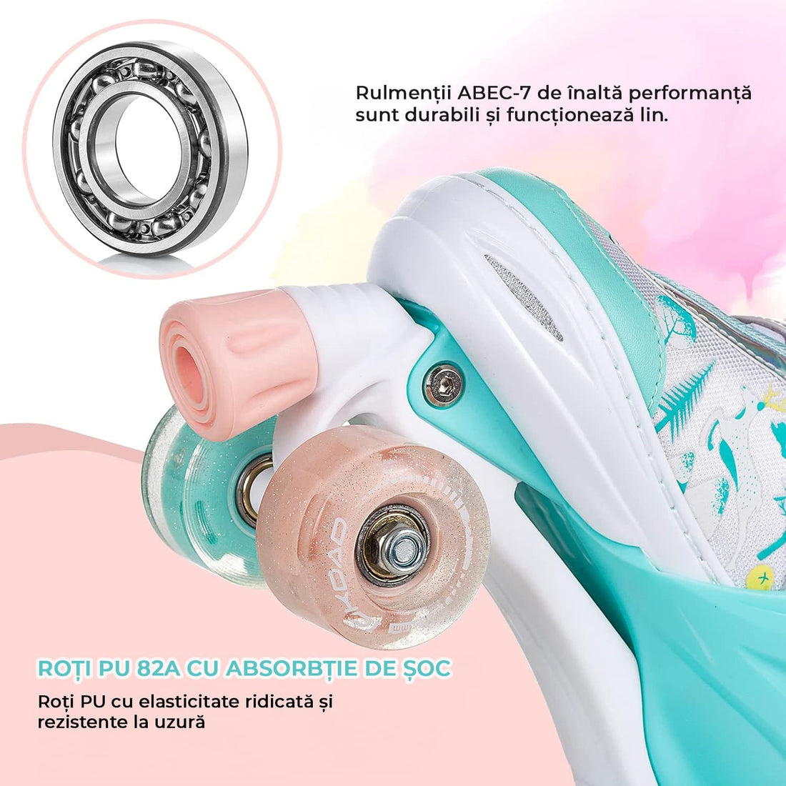 Role reglabile pentru copii si adulti, 4 roti luminoase din silicon, 4 marimi ajustabile, rulmenti ABEC-7, Aluminiu/poliuretan, Model 955B, marimea S 28-31, Verde