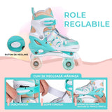 Role reglabile pentru copii si adulti, 4 roti luminoase din silicon, 4 marimi ajustabile, rulmenti ABEC-7, Aluminiu/poliuretan, Model 955B, marimea L 36-39, Verde
