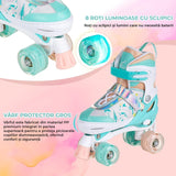 Role reglabile pentru copii si adulti, 4 roti luminoase din silicon, 4 marimi ajustabile, rulmenti ABEC-7, Aluminiu/poliuretan, Model 955B, marimea L 36-39, Verde