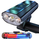 Set lumini bicicletă față/spate, 8000 lumeni, USB-C, 5 moduri, baterie externă, IPX6, negru