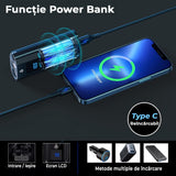 Set lumini bicicletă față/spate, 8000 lumeni, USB-C, 5 moduri, baterie externă, IPX6, negru