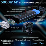 Set lumini bicicletă față/spate, 8000 lumeni, USB-C, 5 moduri, baterie externă, IPX6, negru