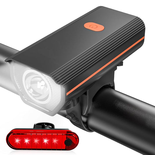 Set Lumini Bicicleta Fata/Spate, Far Fata de 250 Lumen, Reincarcabil USB-C, Far cu 3 Moduri de Iluminare, Stop cu 4 Moduri de Flash,  Rezistent la Apa IPX4, Negru