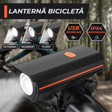 Set Lumini Bicicleta Fata/Spate, Far Fata de 250 Lumen, Reincarcabil USB-C, Far cu 3 Moduri de Iluminare, Stop cu 4 Moduri de Flash,  Rezistent la Apa IPX4, Negru
