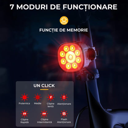 Set lumini bicicletă față/spate, ultra luminos, USB, 8/7 moduri, IP65, negru