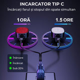 Set lumini bicicletă față/spate, ultra luminos, USB, 8/7 moduri, IP65, negru