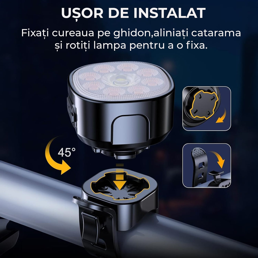Set lumini bicicletă față/spate, ultra luminos, USB, 8/7 moduri, IP65, negru