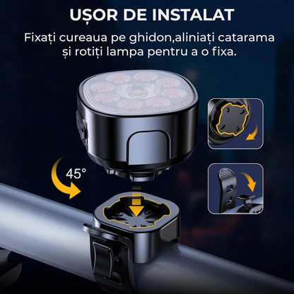 Set lumini bicicletă față/spate, ultra luminos, USB, 8/7 moduri, IP65, negru