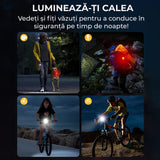 Set lumini bicicletă față/spate, ultra luminos, USB, 8/7 moduri, IP65, negru