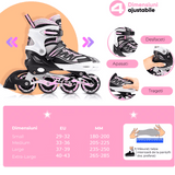 Role reglabile pentru copii si adulti, roti luminoase din silicon, 4 roti in linie, rulmenti ABEC-7, Aluminiu/poliuretan, PM01 marimea L 37-39, alb/roz