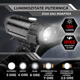 Set lumini bicicletă față/spate cu sonerie, 400 lumeni, USB-C, 4 moduri, IPX5, negru