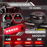 Set lumini bicicletă față/spate cu sonerie, 400 lumeni, USB-C, 4 moduri, IPX5, negru