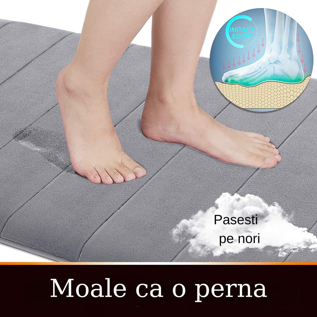 Covor baie universal, spuma cu memorie, absorbant, antiderapant, memory foam, 80x50 cm, gri