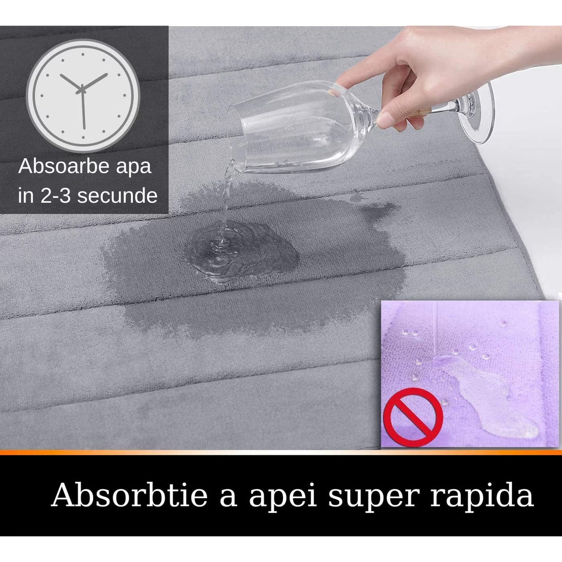 Covor baie universal, spuma cu memorie, absorbant, antiderapant, memory foam, 80x50 cm, gri