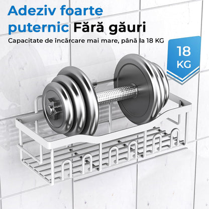 Raft de dus, etajera baie, pentru depozitare in bucatarie, organizator baie, prindere adeziv, set 2 rafturi de dus, Argintiu