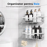 Raft de dus, etajera baie, pentru depozitare in bucatarie, organizator baie, prindere adeziv, set 2 rafturi de dus, Argintiu