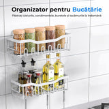 Raft de dus, etajera baie, pentru depozitare in bucatarie, organizator baie, prindere adeziv, set 2 rafturi de dus, Argintiu