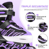 Role reglabile copii și adulți, 4 roți luminoase, ABEC-7, mărime S 28-31, mov