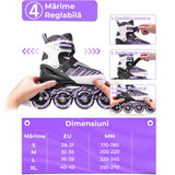 Role reglabile copii și adulți, 4 roți luminoase, ABEC-7, mărime S 28-31, mov