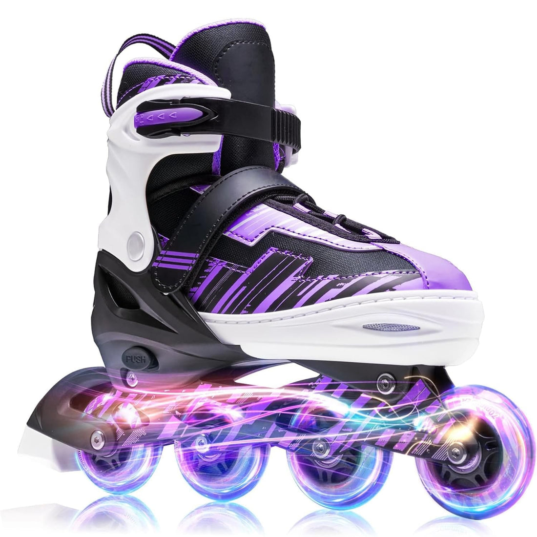 Role reglabile copii și adulți, 4 roți luminoase, ABEC-7, mărime M 32-35, mov
