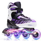 Role reglabile copii și adulți, 4 roți luminoase, ABEC-7, mărime M 32-35, mov