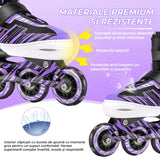 Role reglabile copii și adulți, 4 roți luminoase, ABEC-7, mărime M 32-35, mov