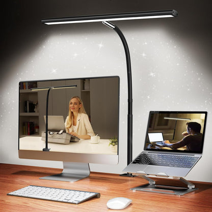 Lampa LED de Birou Ultra Wide, Luminozitate și Temperatură Lumină Reglabilă, cu Clemă de Prindere, Gât Reglabil, Temperatură Lumină 2700-6500K, Lățime 43 cm, Negru