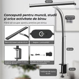 Lampa LED de Birou Ultra Wide, Luminozitate și Temperatură Lumină Reglabilă, cu Clemă de Prindere, Gât Reglabil, Temperatură Lumină 2700-6500K, Lățime 43 cm, Negru