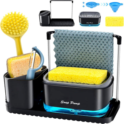 Set dispenser săpun vase cu suport burete, tavă, organizator ustensile, perie și pâlnie