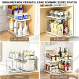 Organizator multifuncțional 2 niveluri, glisant, 32x21x27 cm, transparent