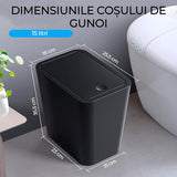 Cos De Gunoi Cu Capac Rabatabil, 15 Litri, Subtire, Pentru Baie, Dormitor, Birou, Camera De Zi, Negru
