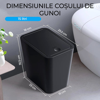 Cos De Gunoi Cu Capac Rabatabil, 15 Litri, Subtire, Pentru Baie, Dormitor, Birou, Camera De Zi, Negru