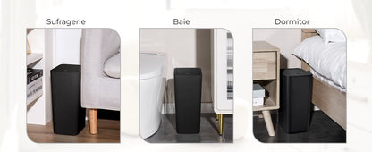 Cos De Gunoi Cu Capac Rabatabil, 15 Litri, Subtire, Pentru Baie, Dormitor, Birou, Camera De Zi, Negru