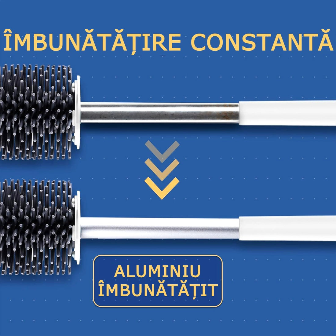 Perie de Toaleta din Silicon, Maner de Aluminiu si Penseta, Recipient Pentru Scurgerea Apei, Peri Moi,  Alb