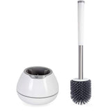 Perie de Toaleta din Silicon, Maner de Aluminiu si Penseta, Recipient Pentru Scurgerea Apei, Peri Moi,  Alb