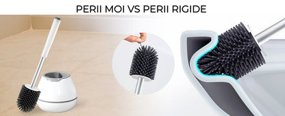 Perie de Toaleta din Silicon, Maner de Aluminiu si Penseta, Recipient Pentru Scurgerea Apei, Peri Moi,  Alb