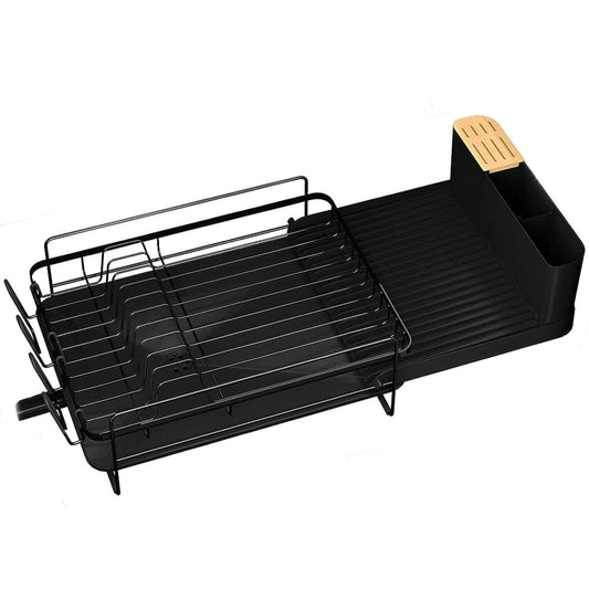 Suport extensibil uscat vase, tacâmuri și căni, 49x33x15 cm, anti-alunecare, negru