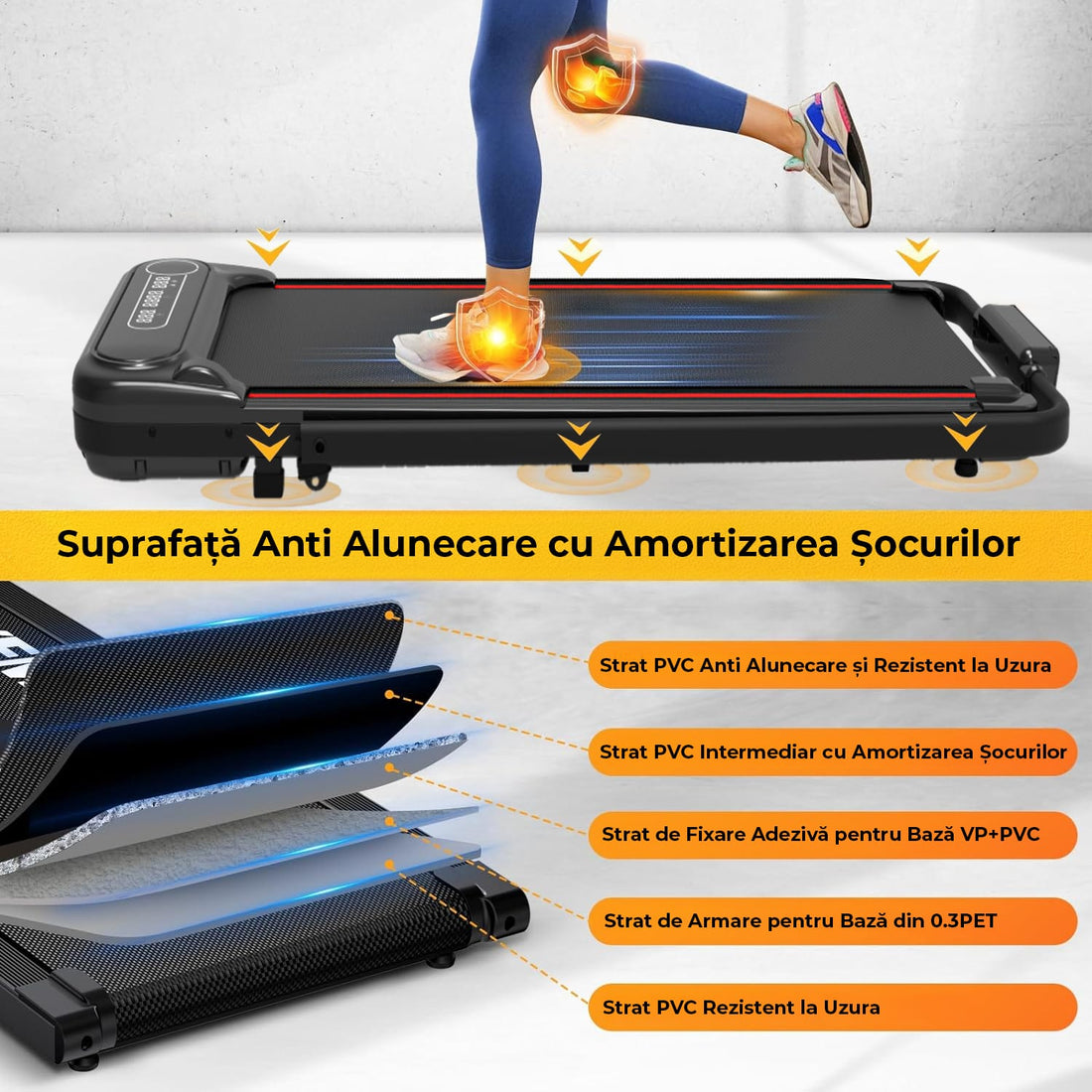 Bandă de alergare HF1300, 1.5 CP, LED, 8.8 km/h, suport 100 kg, negru