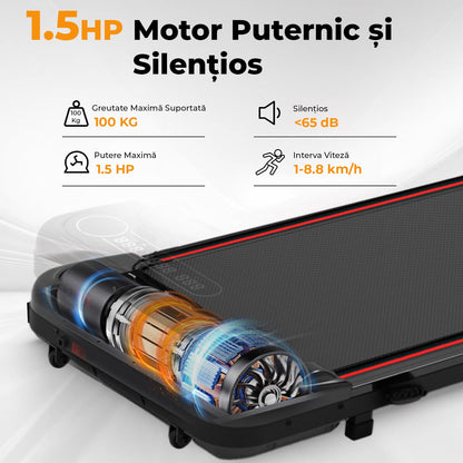 Bandă de alergare HF1300, 1.5 CP, LED, 8.8 km/h, suport 100 kg, negru