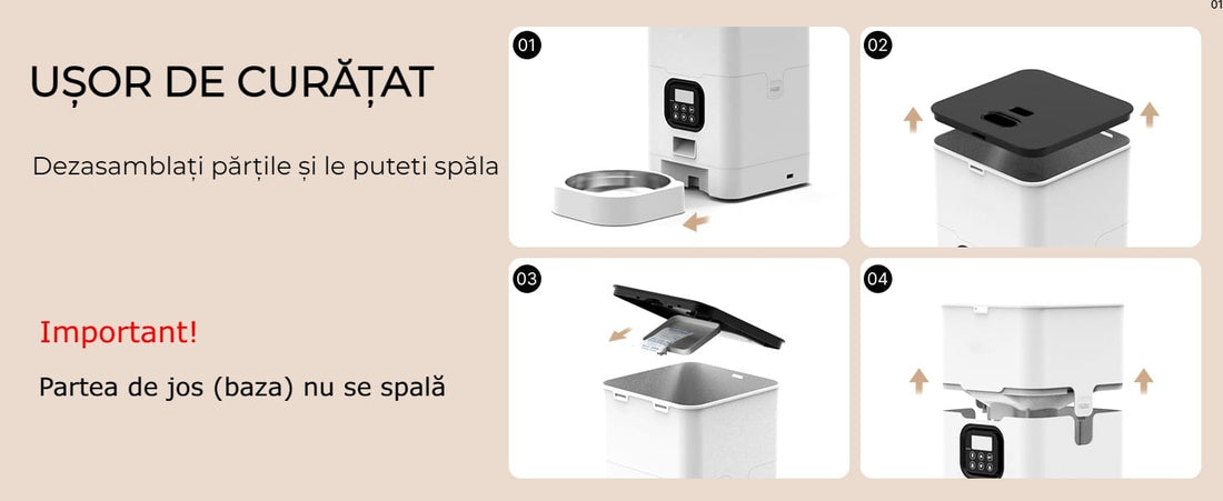 Hranitor automat pentru câini și pisici, 4L, control porții și intervale, alb