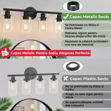 Plafonieră vintage 4 capete, cadru metalic, soclu ceramic, compatibil E26, negru mat