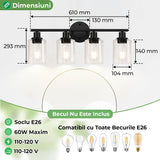 Plafonieră vintage 4 capete, cadru metalic, soclu ceramic, compatibil E26, negru mat