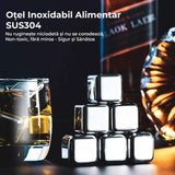 Set 4 cuburi gheață inox alimentar, reutilizabile, non-toxic, 2.5x2.5 cm, argintiu
