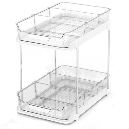 Organizator multifuncțional 2 niveluri, glisant, 32x21x27 cm, transparent