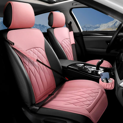 Set 2 huse impermeabile scaune auto cu buzunar și pernițe centură, roz