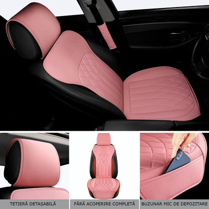 Set 2 huse impermeabile scaune auto cu buzunar și pernițe centură, roz